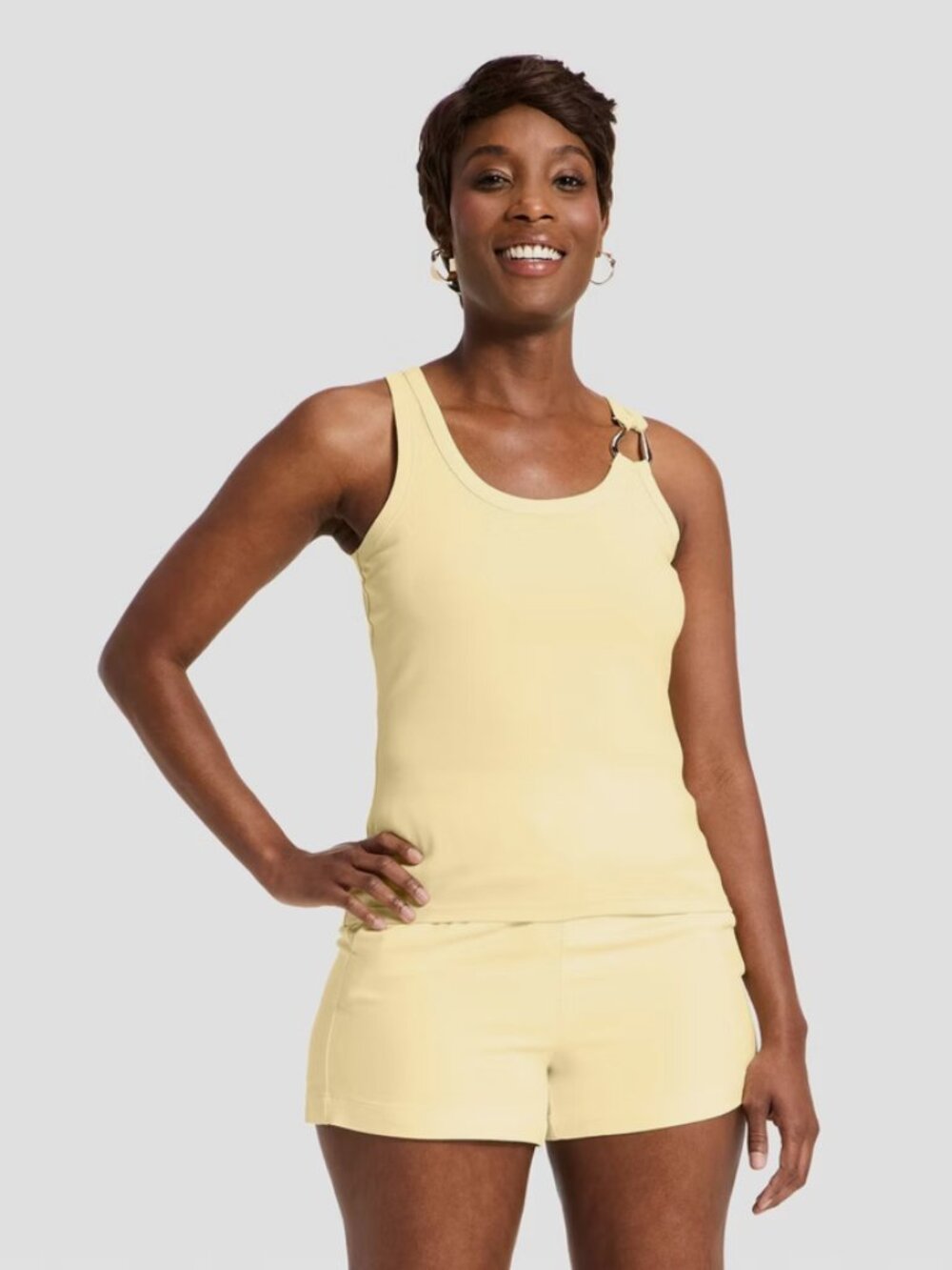 Women's Slim Fit Hardware Ribbed Tank Top - A New Day Yellow S